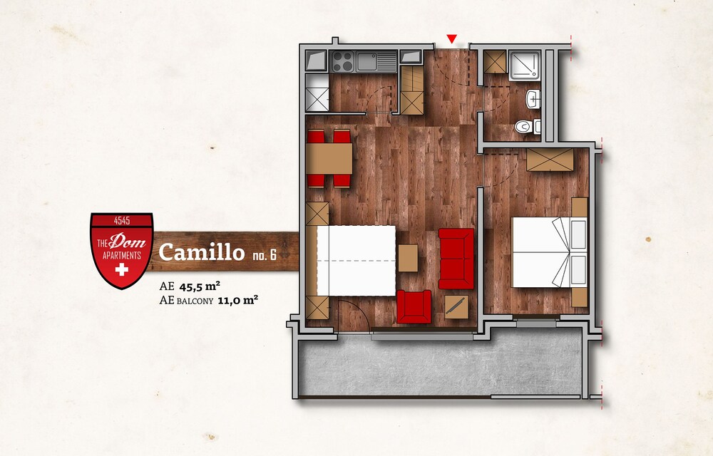 객실 (슈피리어 아파트, 침실 1개 (Camillo 6 & 11 & 16, cleaning 150 CHF))