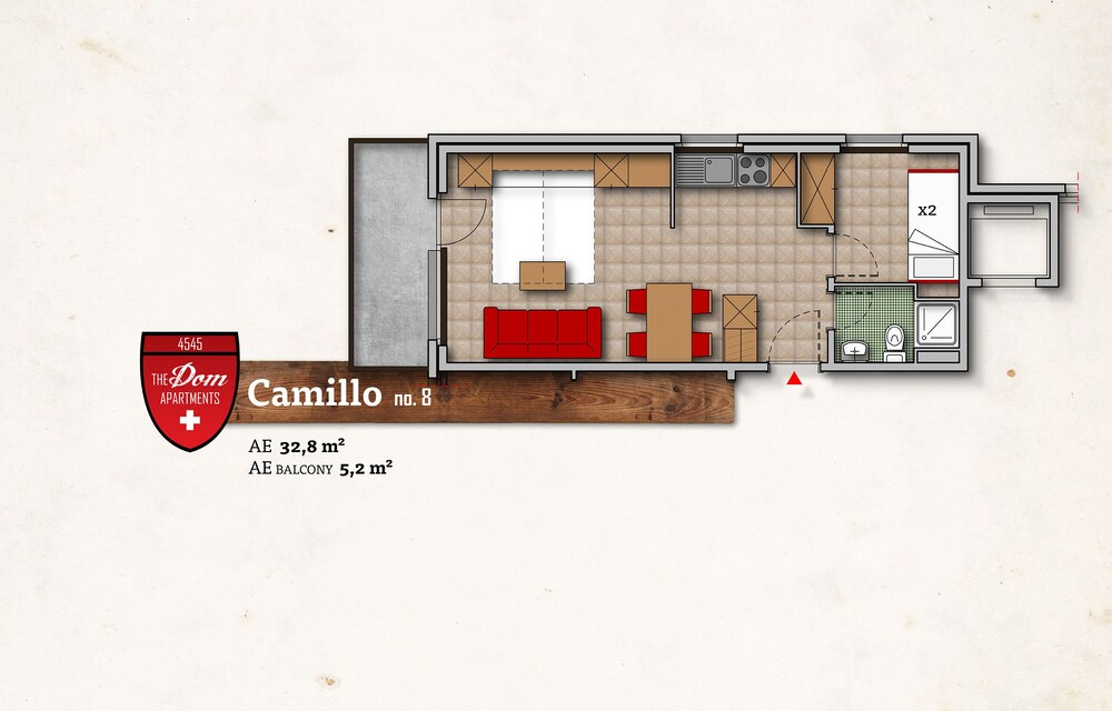 객실 (아파트, 침실 1개 (Camillo 8 & 18, cleaning 100 CHF))