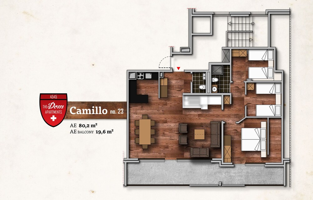 객실 (아파트, 침실 3개 (Camillo 23, cleaning 200 CHF p. stay))