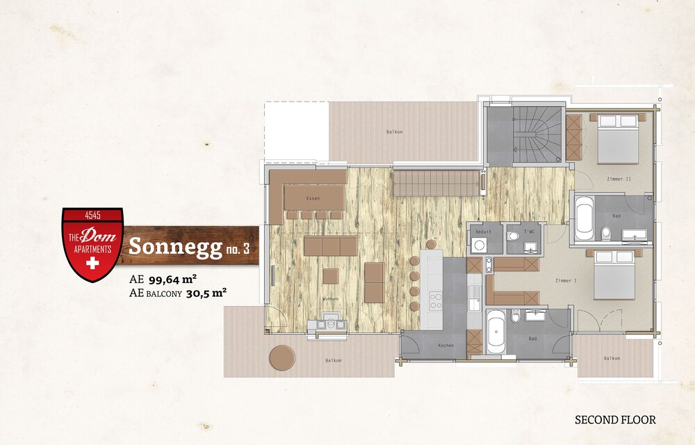객실 (디럭스 아파트, 침실 4개, 발코니, 산 전망 (Sonnegg 2.3, cleaning 225 CHF p. stay))