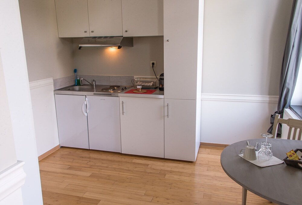 Keuken in kamer: Business suite, keuken, uitzicht op tuin