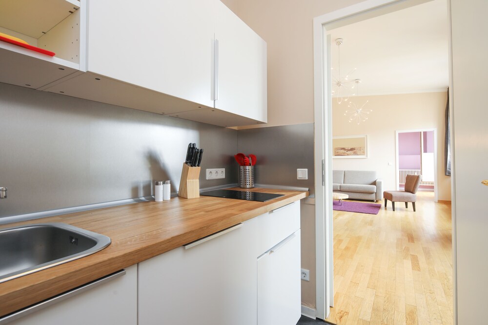 Küche im Zimmer (Apartment, 1 Schlafzimmer, Terasse, zum Innenhof hin (Apartment 6, inkl. Endreinigungsgebühr: 40€))