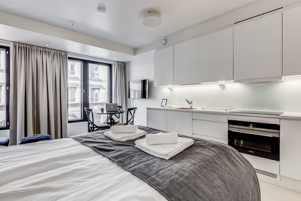 Premium-studio, 1 queen size -sänky, Keittiö, Kaupunkinäköala - keittiö huoneessa