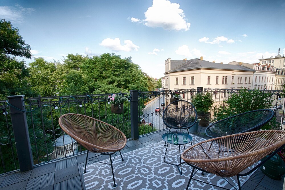Ausblick vom Zimmer (Apartment, 3 Schlafzimmer, Balkon, Parkblick (CORA A - Hinrichsenstraße 2))