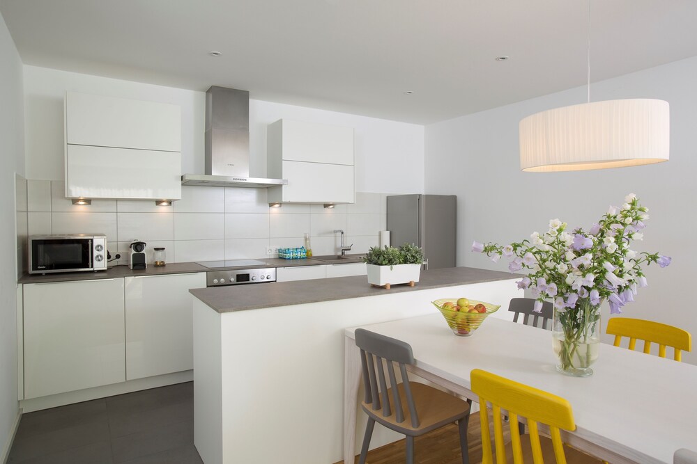 Küche im Zimmer (Deluxe-Apartment, 2 Schlafzimmer, Gartenblick)