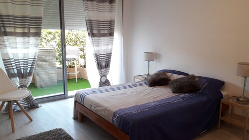 Standing in Cannes-Mandelieu harbor and private pool near beaches