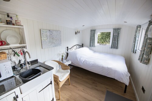 Lovely little Shepherd's Hut which is cosy and comfortable with all the basics