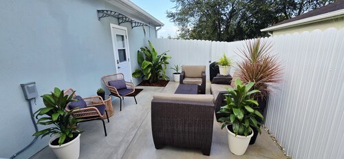 Private apt, king bed, full kitchen, huge shower.