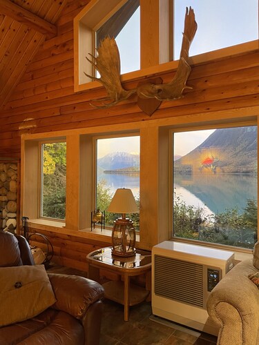 Beautiful View from our Lakefront Log Cabin with Guest Cabin