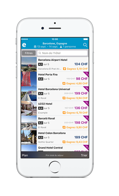 Cumulez 5 % du montant de vos réservations d'hôtel et 2 % sur les vols en réservant sur l’app. Vous gagnez donc encore PLUS avec l’app !