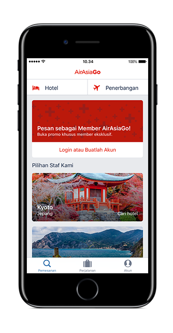 iPhone yang menampilkan aplikasi AirAsiaGo