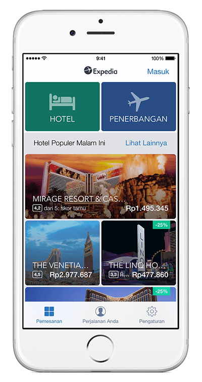 iPhone yang menampilkan aplikasi Expedia