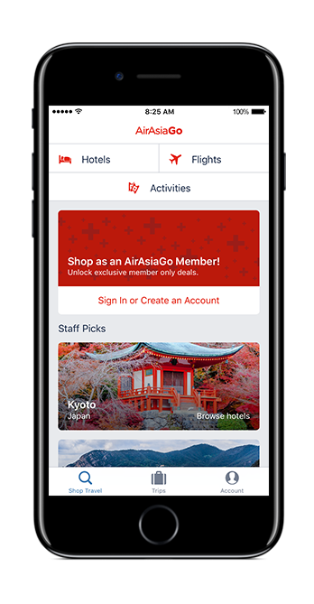 An iPhone showing AirAsiaGo app
