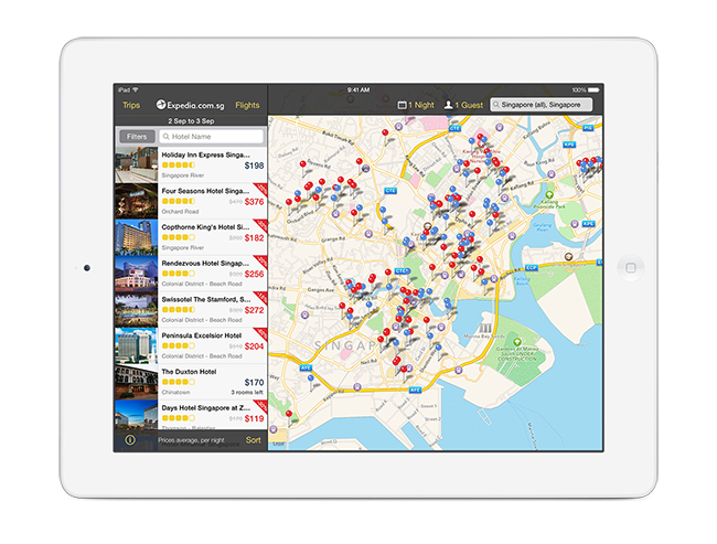 Tablet showing hotel results on the app