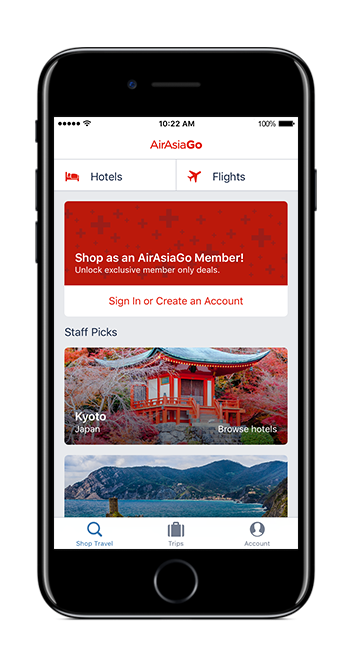 An iPhone showing AirAsiaGo app