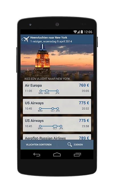 Mobiele telefoon met vluchtresultaten op de app