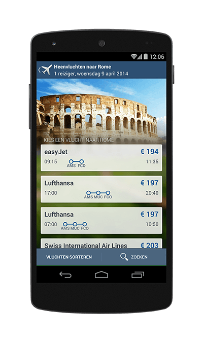 Mobiele telefoon met vluchtresultaten op de app