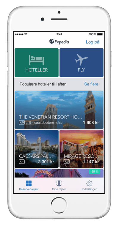 En iPhone, der viser Expedias app