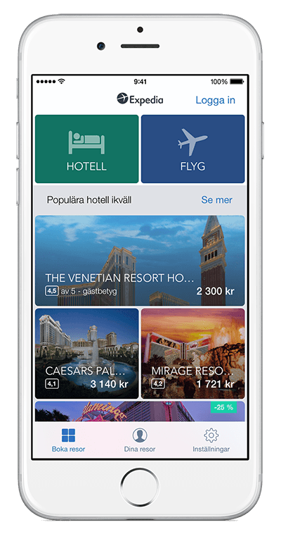 En iPhone som visar Expedias app