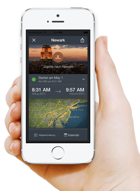 Handy zeigt Reiseplan in der App