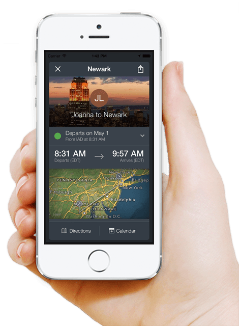 Mobile phone showing an itinerary on the app
