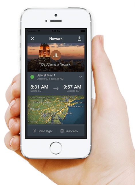 El teléfono móvil muestra el itinerario en la app