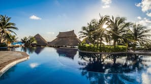 Outdoor pool, pool umbrellas