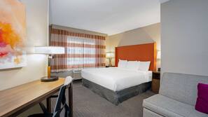 Premium bedding, desk, blackout drapes, iron/ironing board