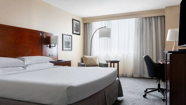 In-room safe, desk, laptop workspace, blackout curtains