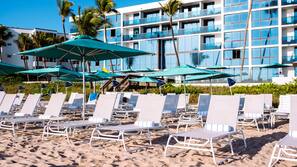 Private beach, beach umbrellas