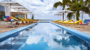 2 outdoor pools, open 10:00 AM to 6:00 PM, free cabanas, pool umbrellas