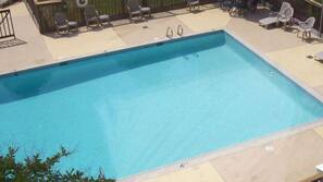 Seasonal outdoor pool, pool umbrellas, pool loungers