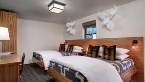 Premium bedding, desk, iron/ironing board, free cots/infant beds