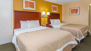 Desk, laptop workspace, blackout drapes, rollaway beds