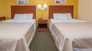 Desk, laptop workspace, blackout drapes, rollaway beds