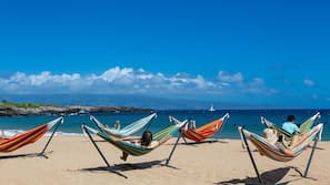 Beach nearby, white sand, free beach shuttle, beach cabanas
