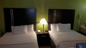 Standard Room, 2 Queen Beds, Non Smoking | Desk, laptop workspace, blackout drapes, iron/ironing board