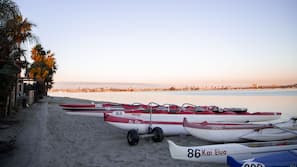 On the beach, water skiing, surfing, sailing
