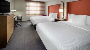 Premium bedding, pillow top beds, desk, laptop workspace