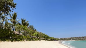 On the beach, free beach cabanas, sun-loungers, beach umbrellas