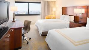Premium bedding, pillowtop beds, desk, laptop workspace