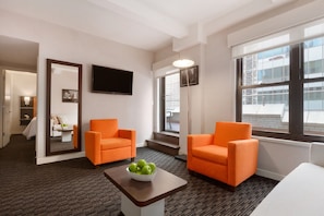 Premium bedding, down comforters, pillowtop beds, in-room safe