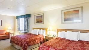 Premium bedding, desk, soundproofing, iron/ironing board