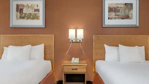 Pillowtop beds, desk, laptop workspace, blackout drapes