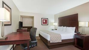 Premium bedding, desk, blackout drapes, iron/ironing board