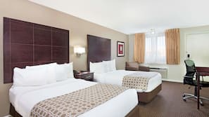 Premium bedding, desk, blackout drapes, iron/ironing board