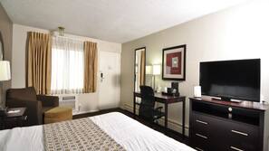 Premium bedding, desk, blackout drapes, iron/ironing board