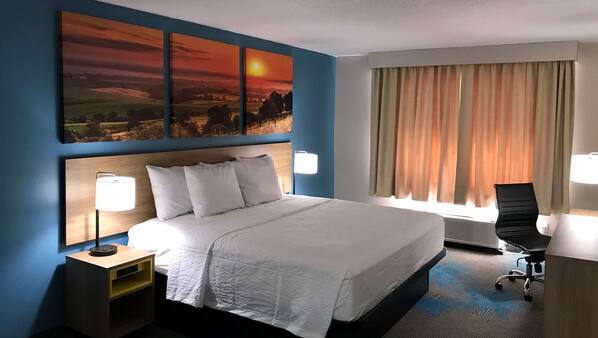 In-room safe, desk, laptop workspace, blackout drapes