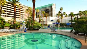 Seasonal outdoor pool, sun loungers