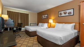 Premium bedding, pillowtop beds, desk, blackout drapes